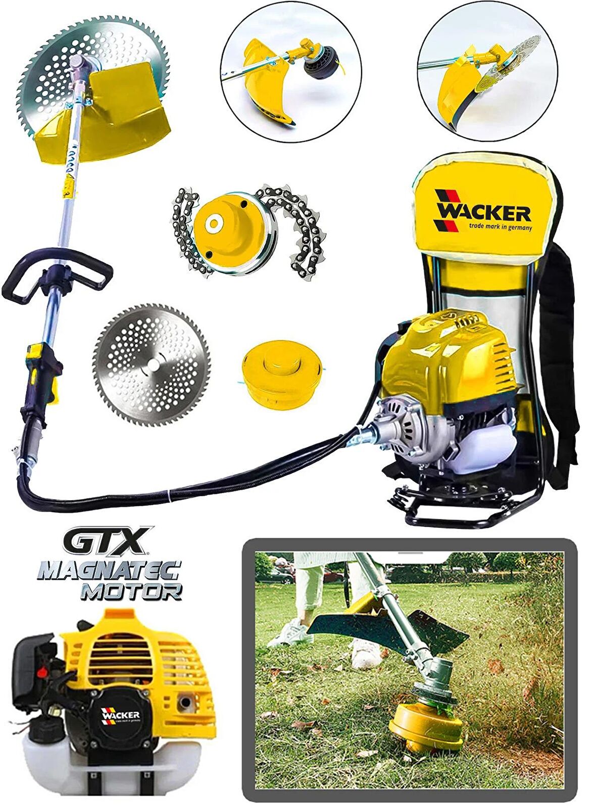 Wacker Alman BTX Magnatec Motor 14 Hp Sırt Tipi Ot Çim Çalı Çim Biçme Makinası Full Aksesuar