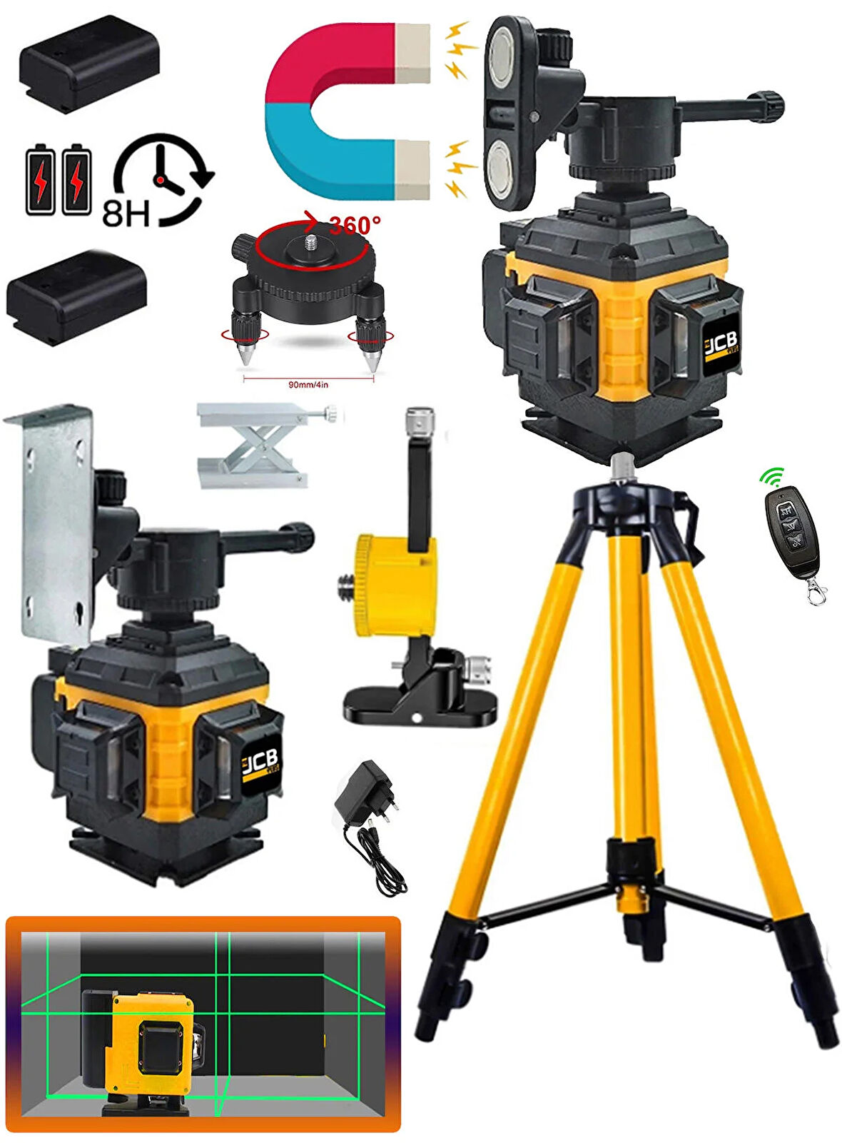 Projcb Plus Germany 16 Köşe Distomat Yeşil Çizgi Artı Lazer Terazi 45 Mt Menzil 360 Derece Kumandalı Çantalı + 1.5 mt Tripod Ayak