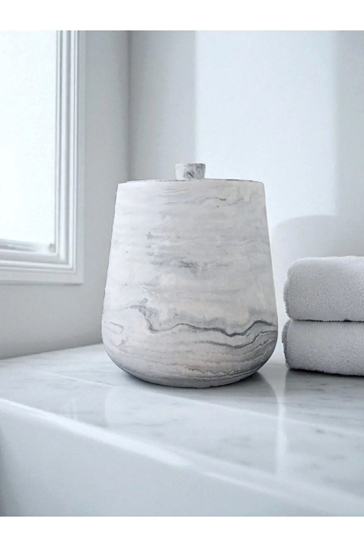 2 Parça Beton Çöp Kovası Banyo Mutfak Tuvalet Wc 18 Cm 4 Litre Kapaklı Kutu