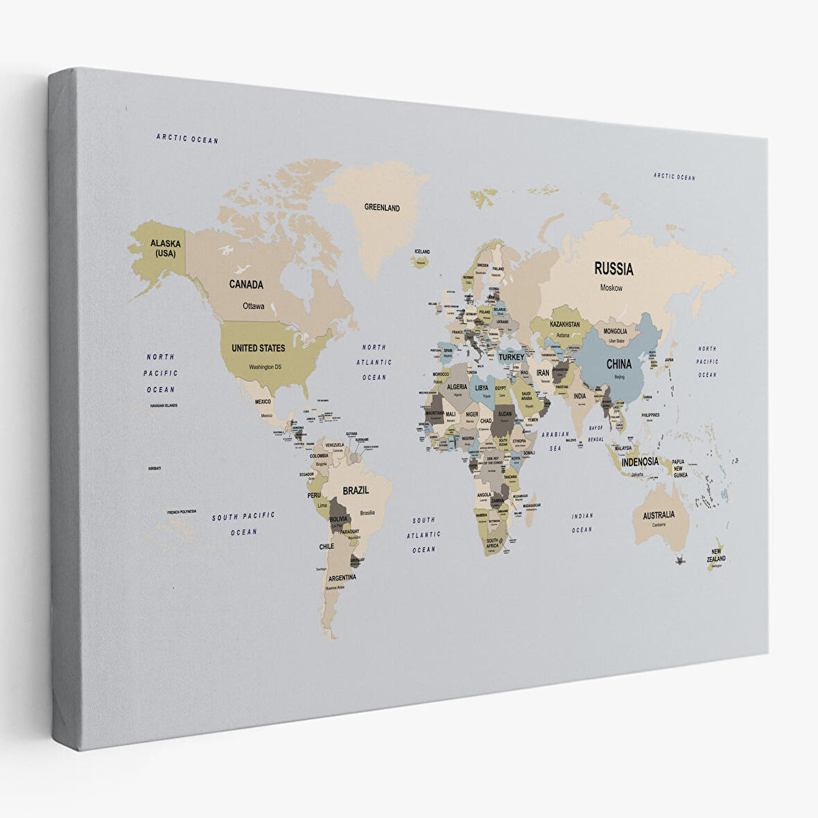 Harita Sepeti Dünya Haritası Kanvas Tablo Ülke Başkent Detaylı ve Dekoratif 2597