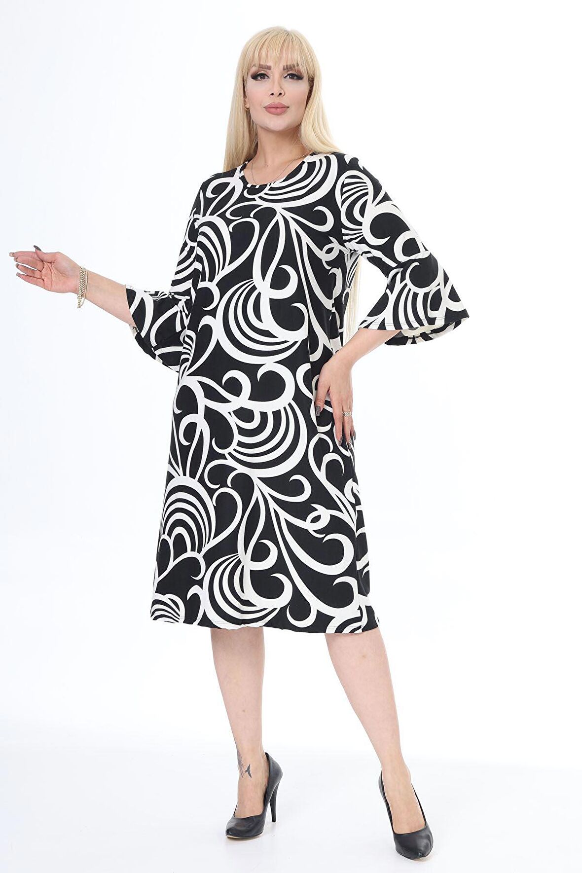 Çift Cepli Kışlık Büyük Beden Elbise 26E-2453