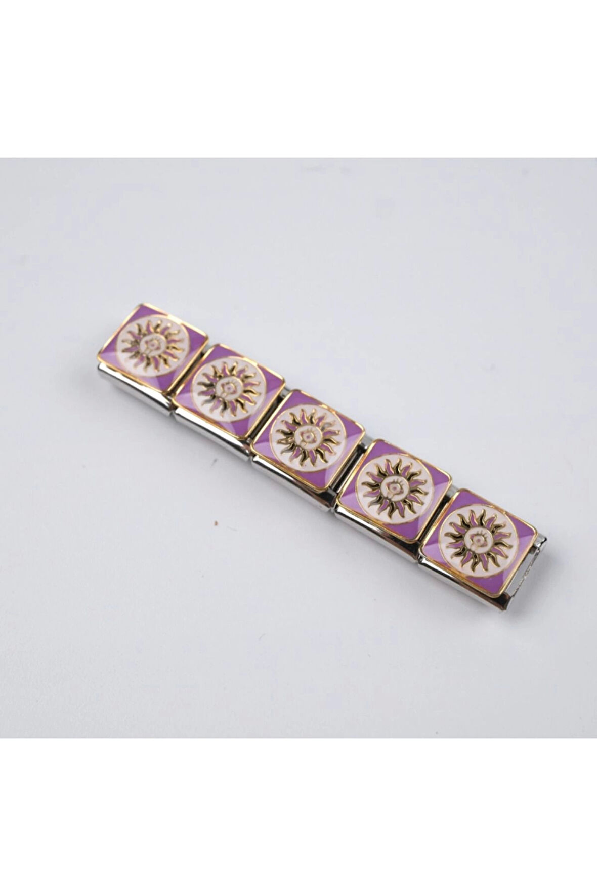 Mor Etnik Güneş Figürlü 9 Mm Paslanmaz Çelik Italyan Bileklik Charmı (1 Adet Fiyatı)