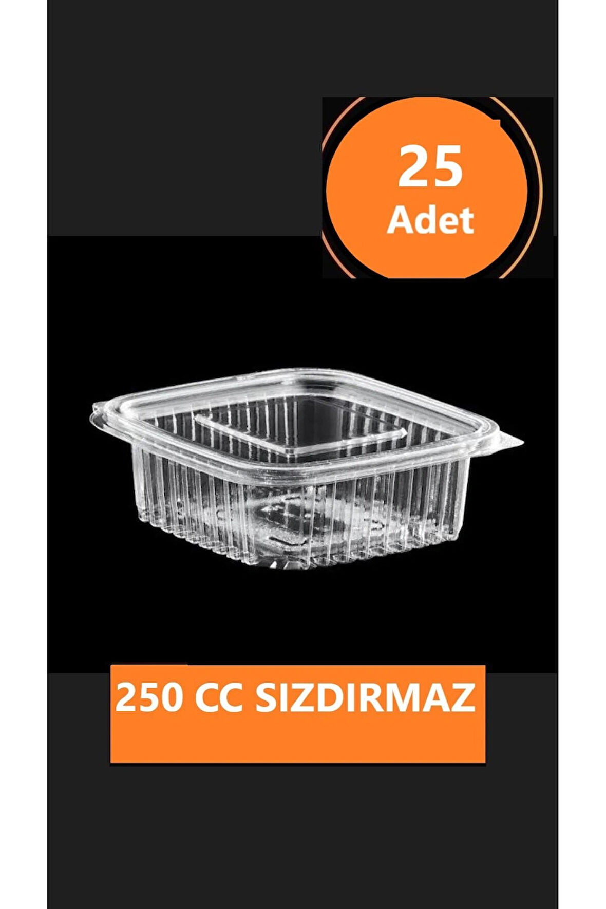 Sızdırmaz Düz Kapaklı Şeffaf Plastik Kap – 250 cc kapasiteli, 25 Adet, Gıda Saklama ve Servis Kabı