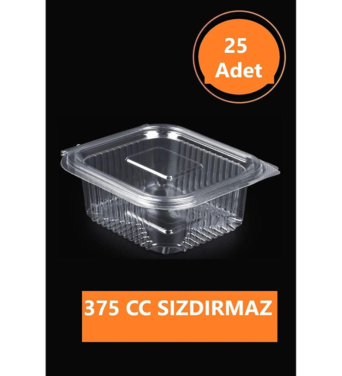 Sızdırmaz Düz Kapaklı Şeffaf Plastik Kap – 375 cc kapasiteli, 25 Adet, Gıda Saklama ve Servis Kabı