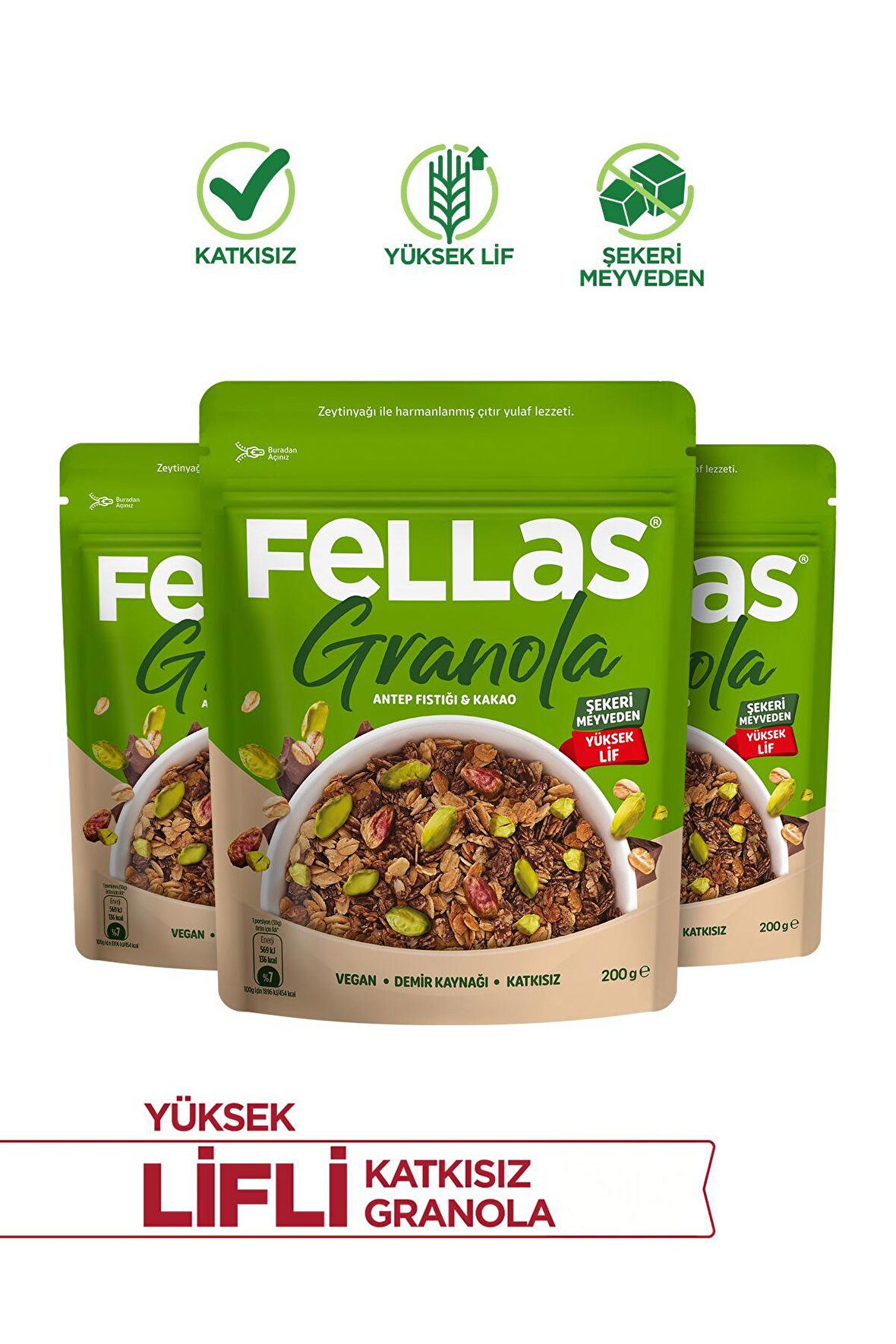 Granola - Antep Fıstıklı & Kakaolu 200g 3'lü Paket
