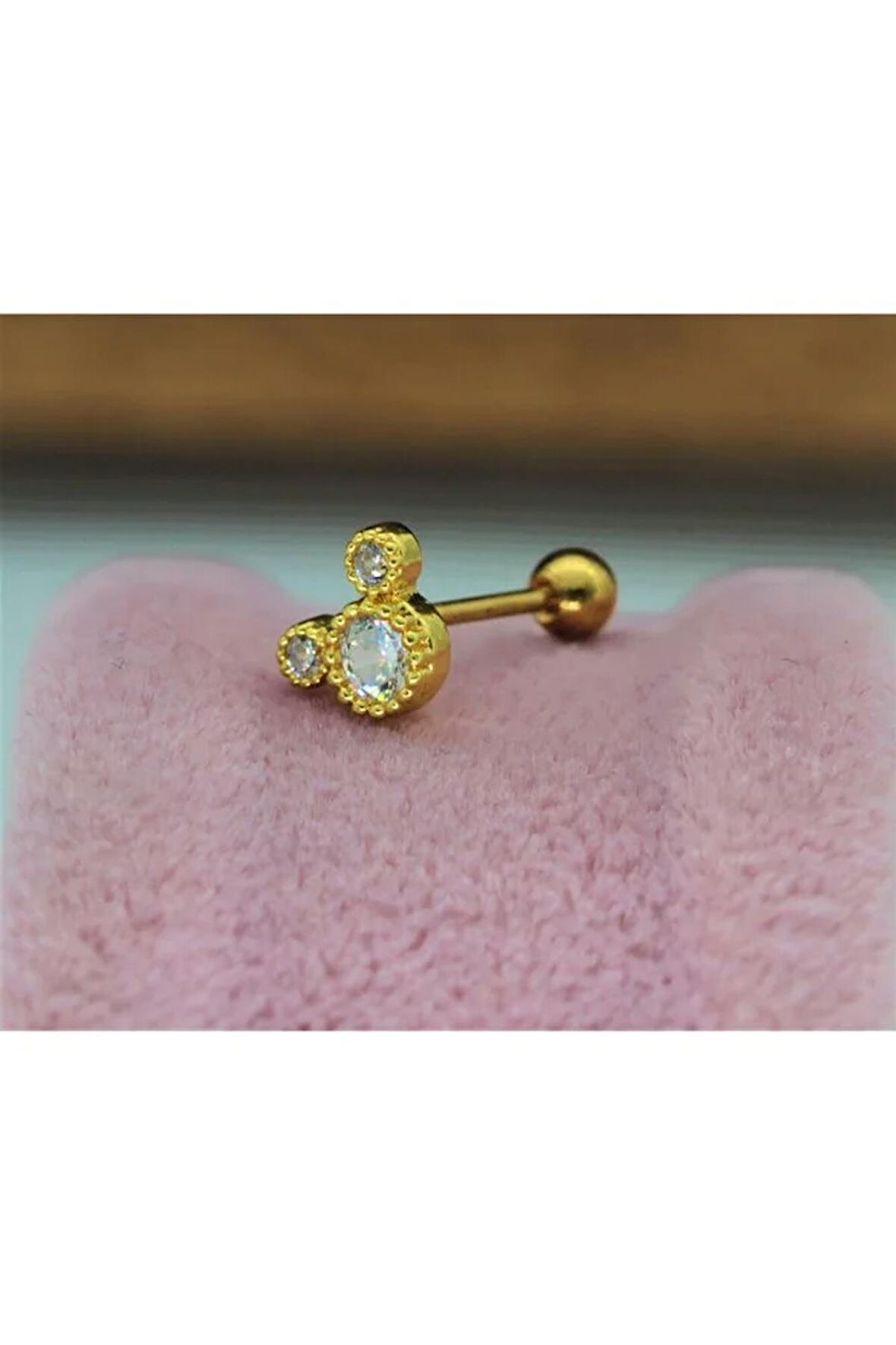 Paslanmaz Kararmaz Cerrahi Çelik Mickey Tragus, Kıkırdak Helix 8mm Piercing Gümüş Renk