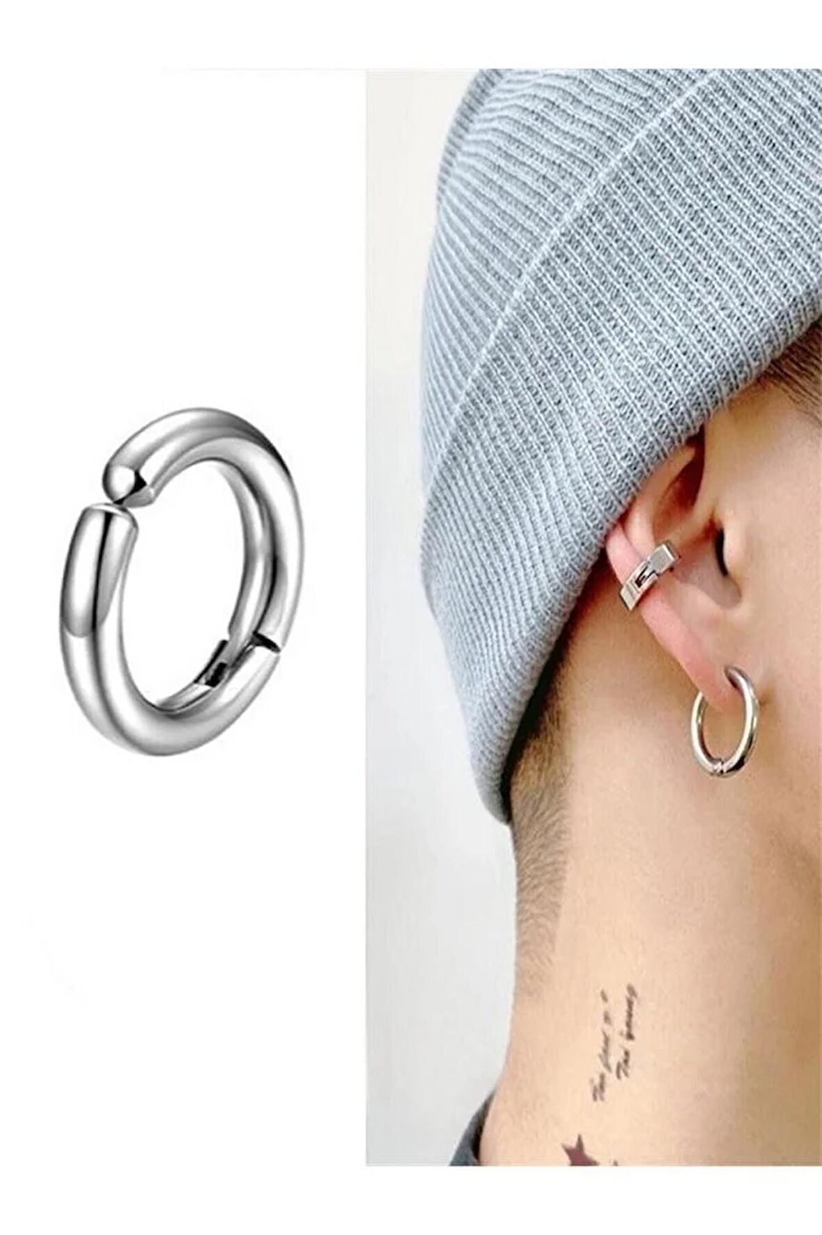 Sıkıştırmalı Deliksiz Fake 316l Paslanmaz Cerrahi Çelik Unisex Küpe Kıkırdak Küpe Ear Cuff (1 ADET) 10 mm Ebat