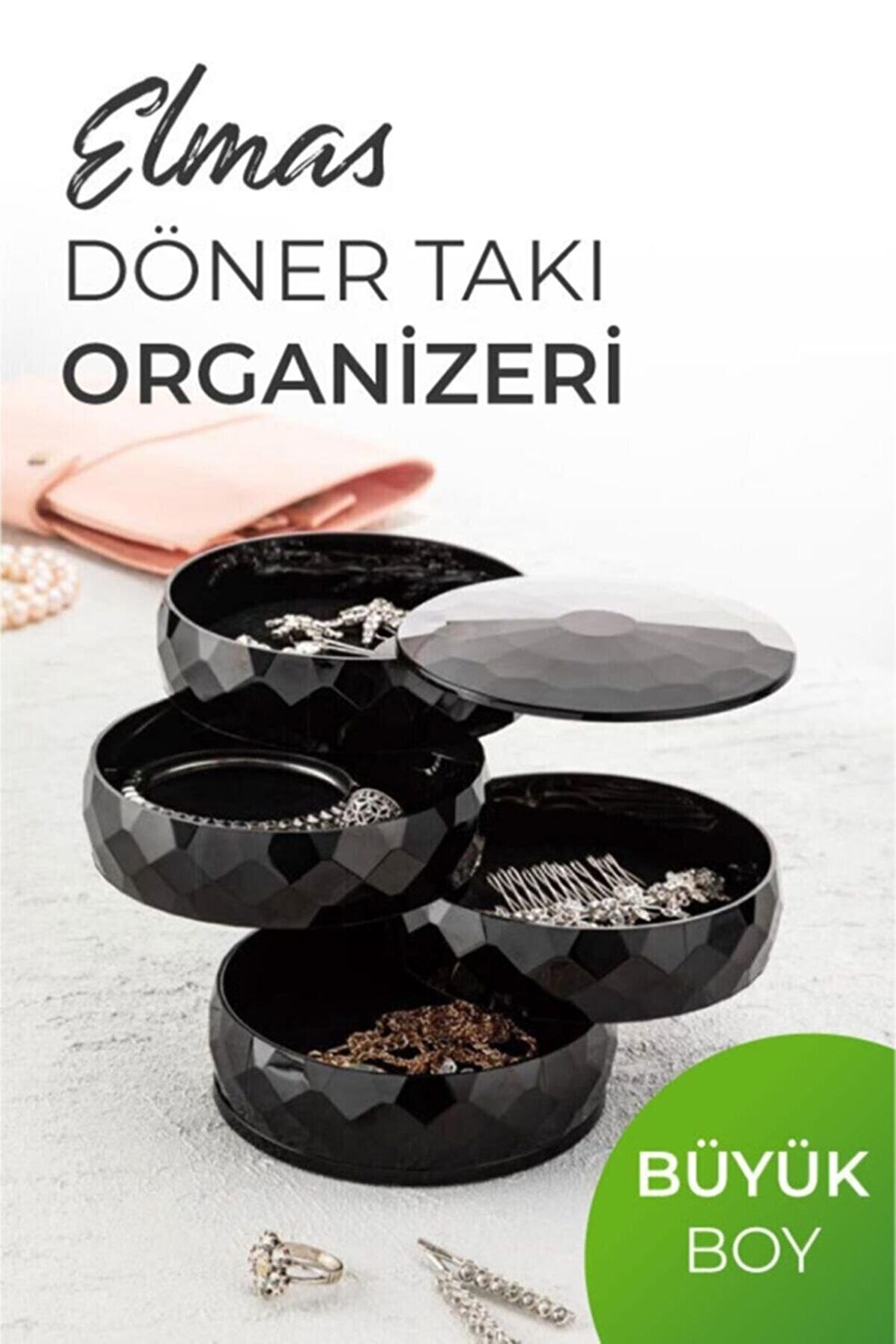 4 Katlı Döner Takı Organizeri Büyük Boy Takı Saklama Kutusu