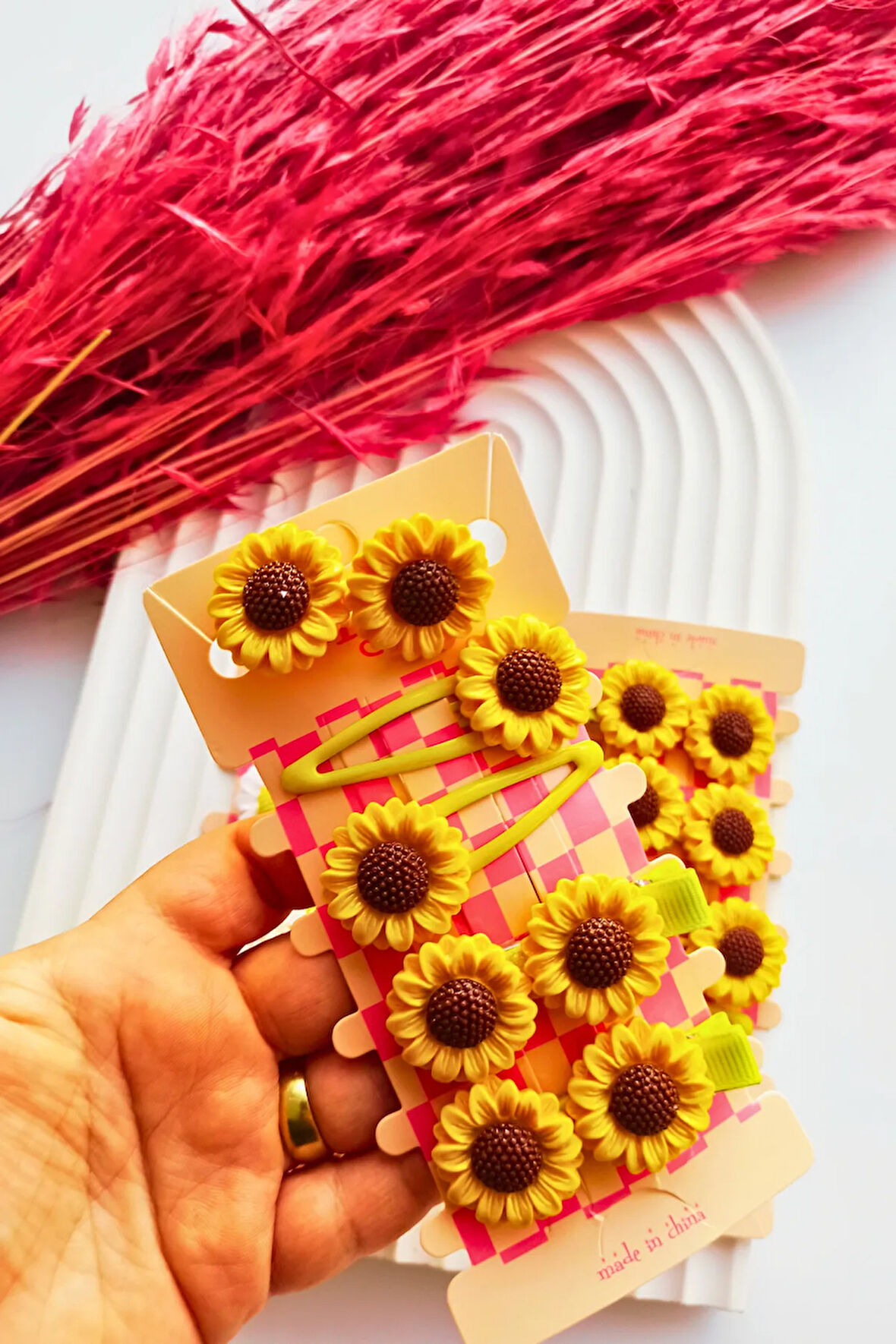 Ayçiçeği Toka Seti 6 Adet (2 Pens 2 Çıtçıt 2 Lastik Toka)