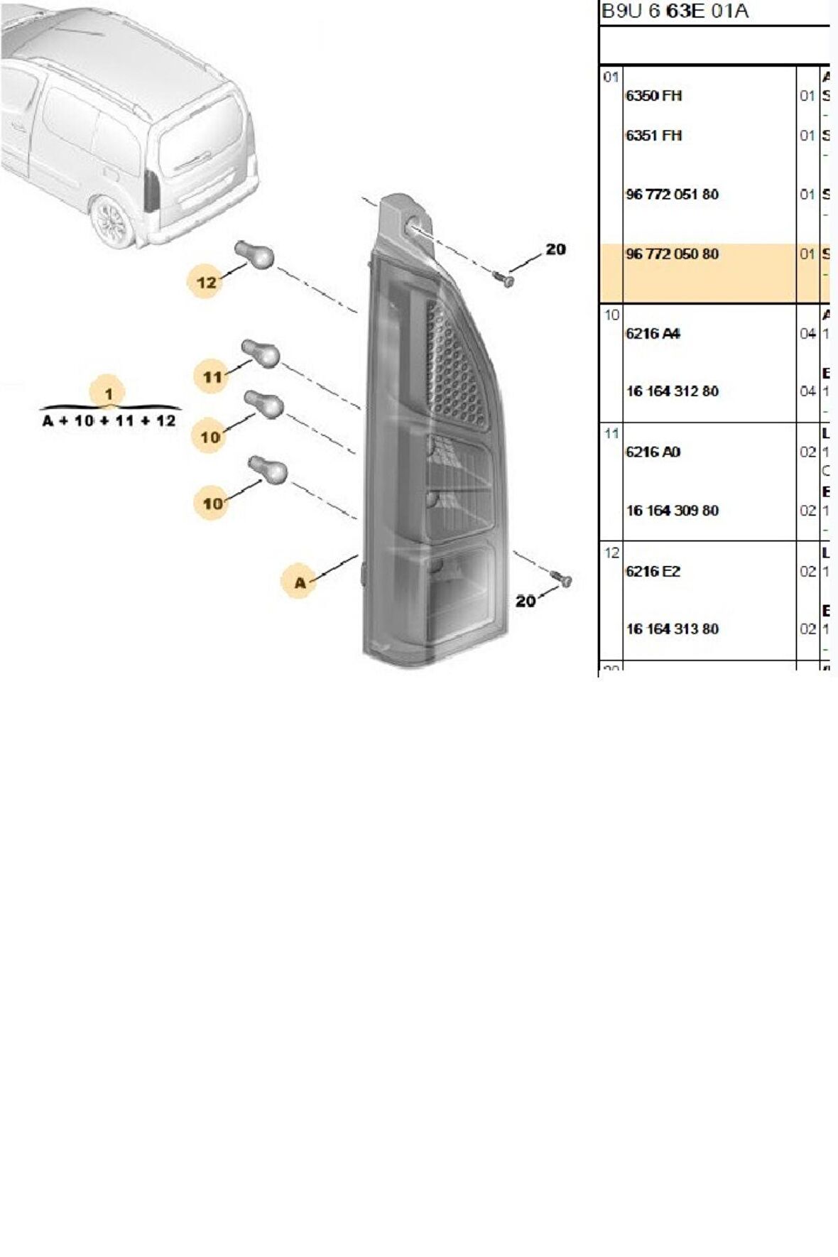 Sağ Stop Tepee Partner Berlingo (5521943R-511149-9677205080)