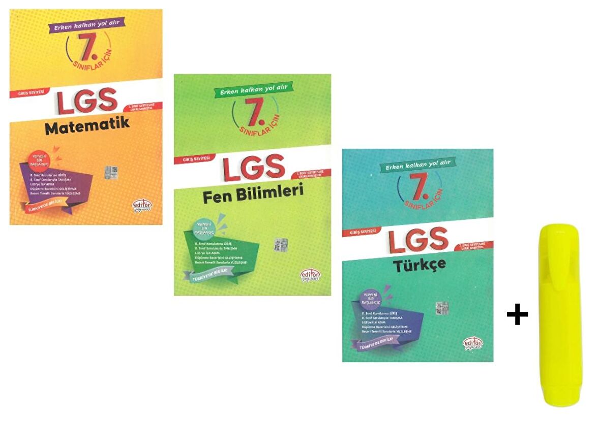 Editör Yayınları 7. Sınıflar İçin Giriş Seviyesi LGS Matematik Fen Türkçe Seti