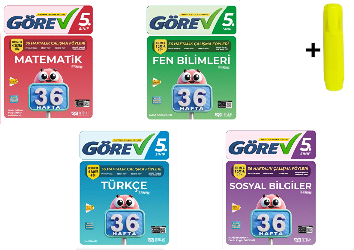 Nitelik 5.Sınıf Görev Matematik Fen Türkçe Sosyal 36 Haftalık Çalışma Föyleri