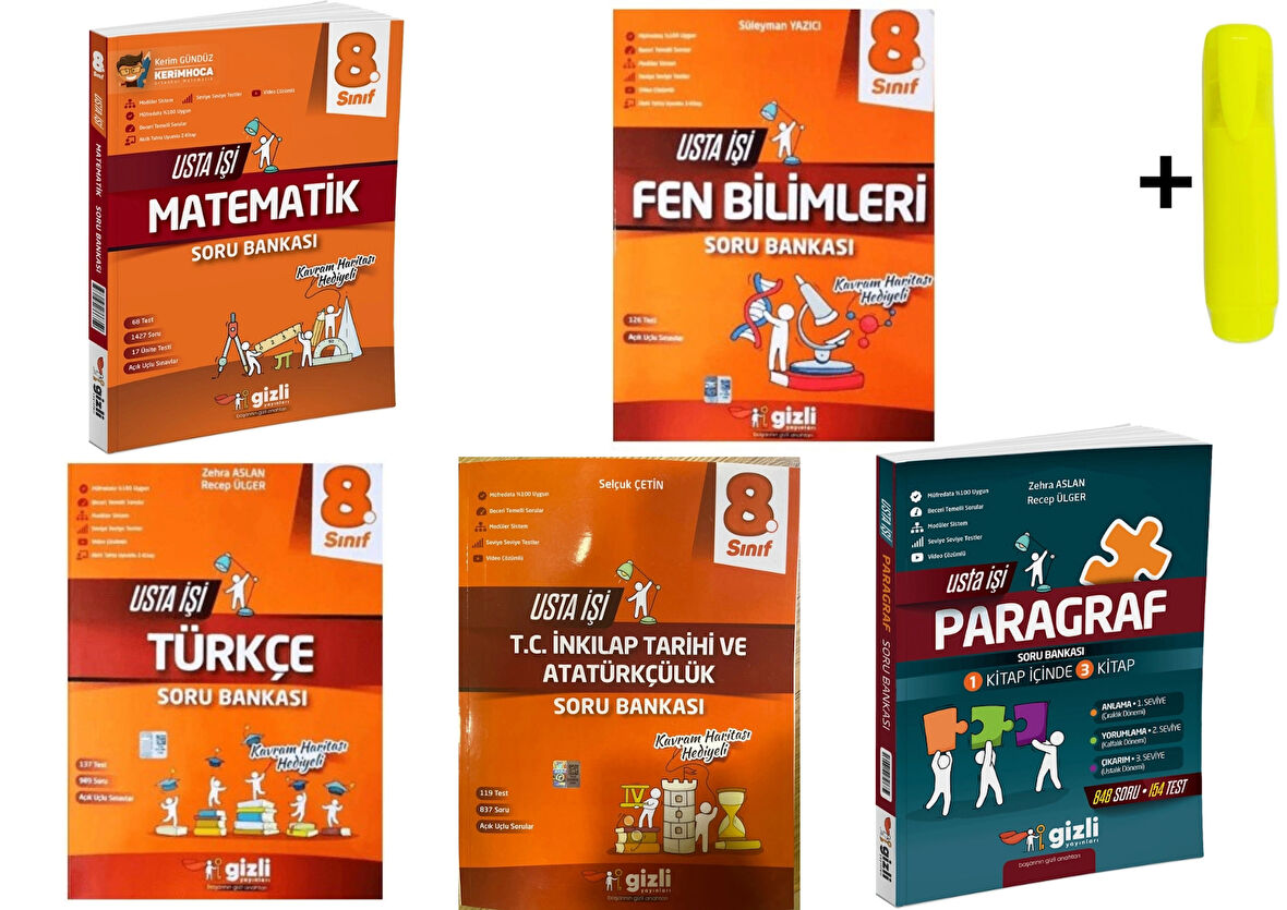 Gizli Yayınları 8. Sınıf LGS Matematik Fen Türkçe İnkılap Paragraf Usta İşi Soru Bankası Seti