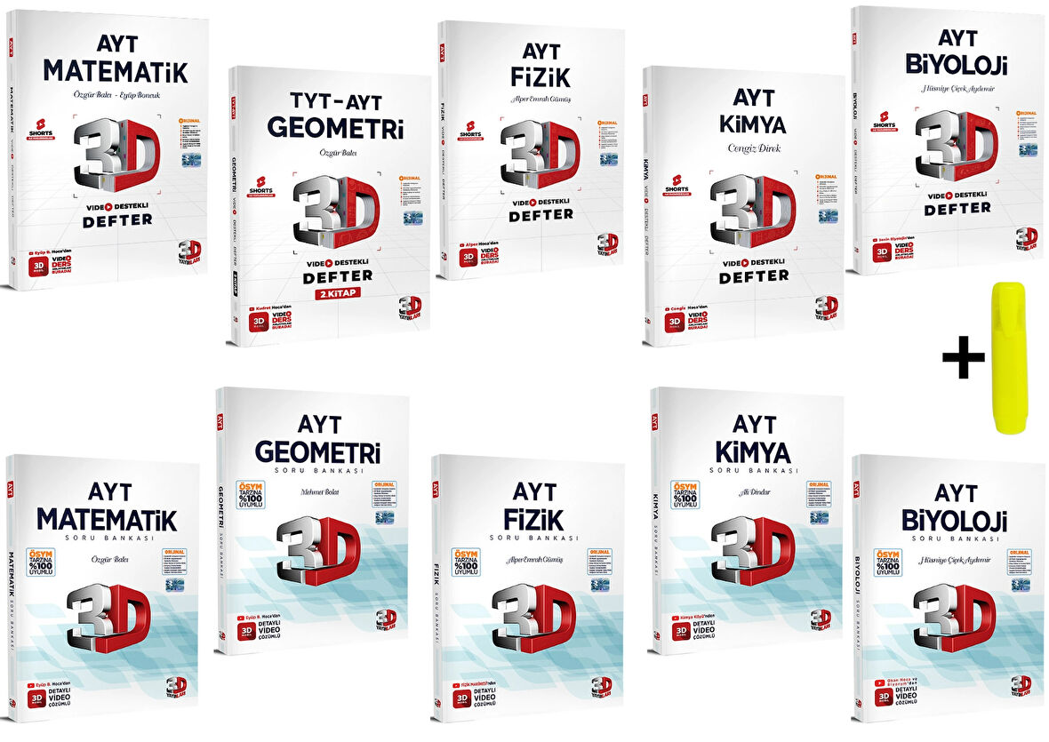 3D Yayınları AYT Sayısal Matematik Geometri Fizik Kimya Biyoloji Defter Soru Seti 10 Kitap