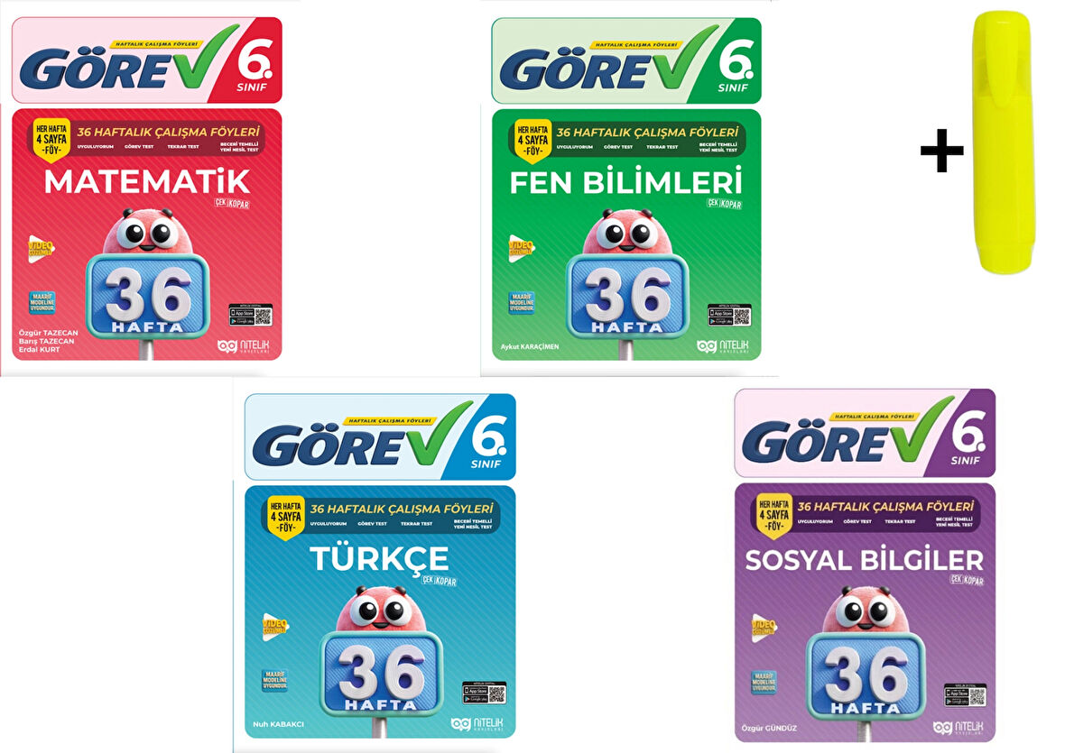 Nitelik 6.Sınıf Görev Matematik Fen Türkçe Sosyal 36 Haftalık Çalışma Föyleri