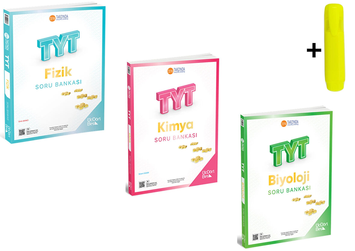 ÜçDörtBeş Yayınları TYT Fizik Kimya Biyoloji Soru Bankası Seti 3 Kitap Yeni