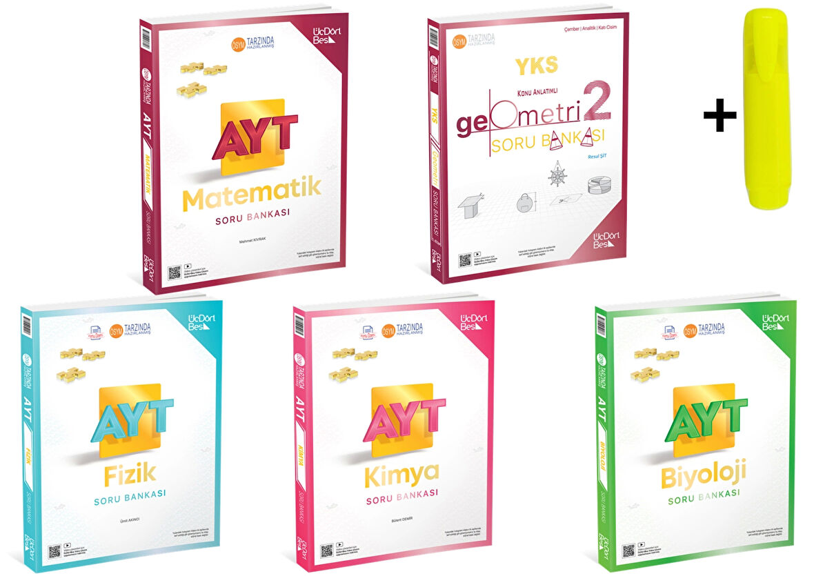 ÜçDörtBeş Yayınları AYT Matematik Geometri Fizik Kimya Biyoloji Soru Bankası Yeni