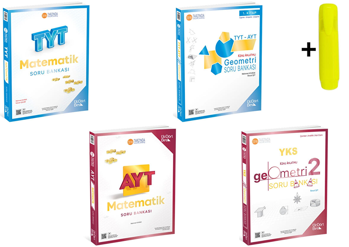 ÜçDörtBeş Yayınları TYT AYT Matematik Geometri Soru Bankası Seti 4 Kitap Yeni