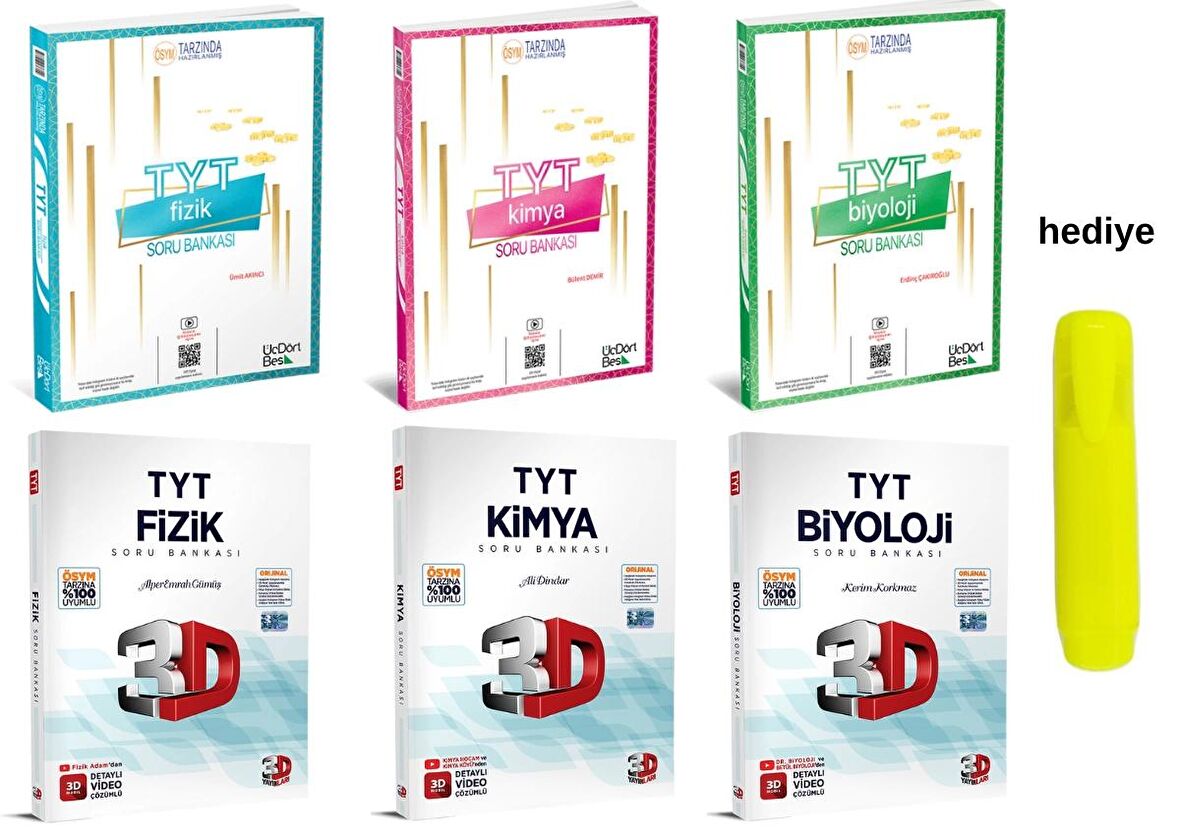 3D ve Üçdörtbeş TYT Fen Bilimleri Soru Bankası Seti 6 Kitap