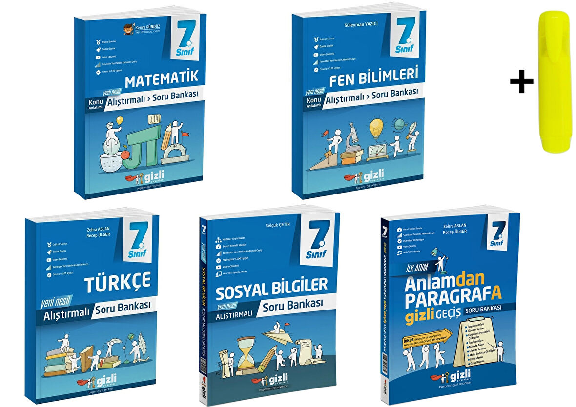 Gizli Yayınları 7. Sınıf Matematik Fen Türkçe Sosyal Paragraf Alıştırmalı Soru Bankası Seti