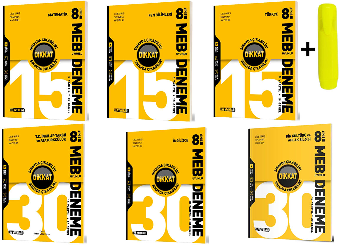 Hız Yayınları Hız 8. Sınıf 15 Li Matematik Fen Türkçe İnkılap İngilizce Din Deneme Yeni