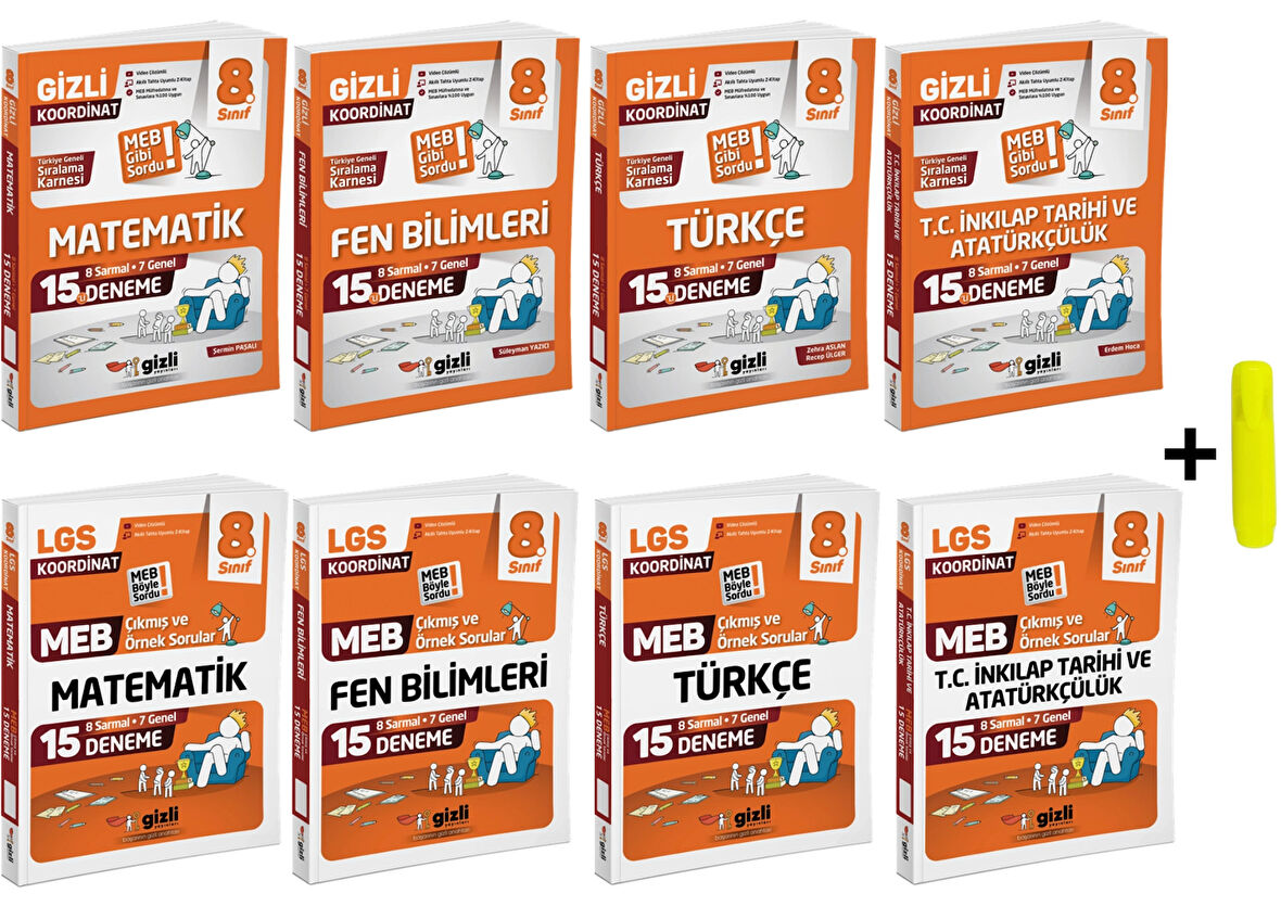 Gizli Lgs Meb Çıkmış ve Örnek Sorular Ve Deneme Matematik Fen Türkçe İnkılap Seti 8 Kitap