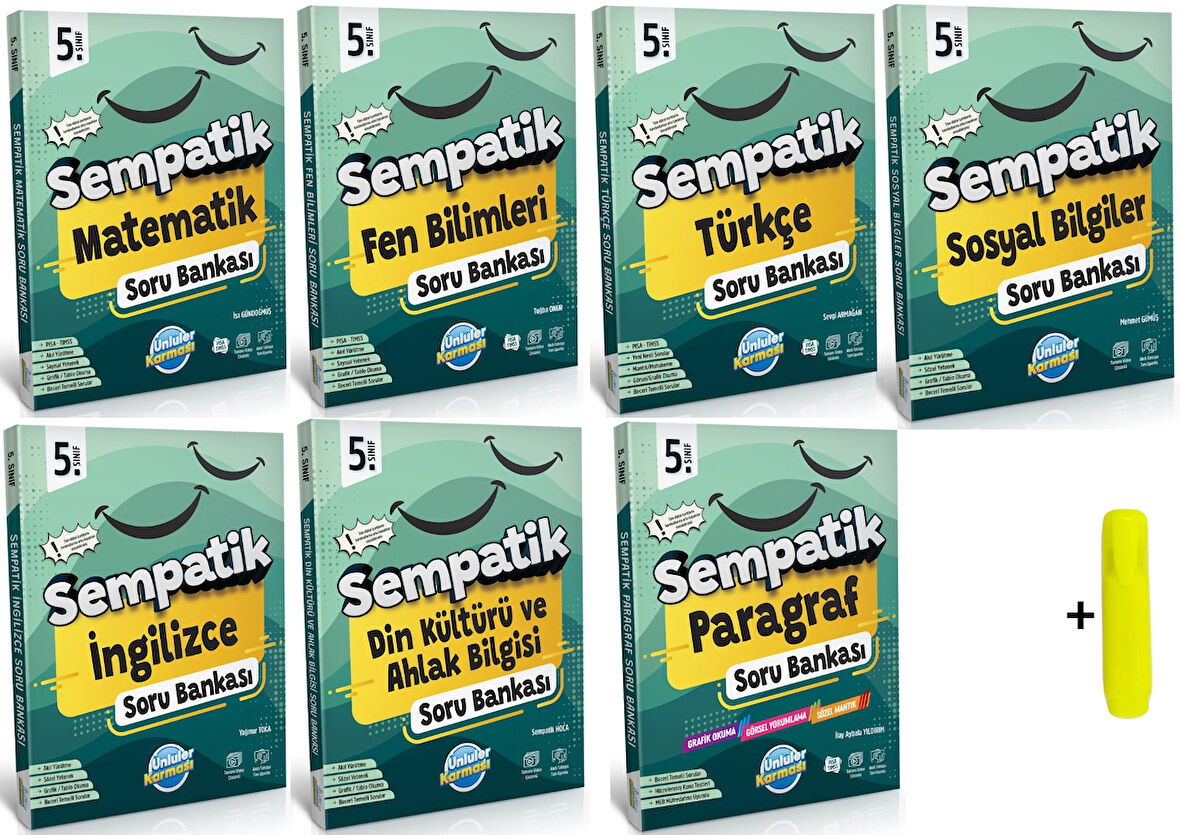 5. Sınıf Sempatik Tüm Dersler Soru Bankası Seti Yeni Matematik Fen Türkçe Sosyal İngilizce Din Paragraf