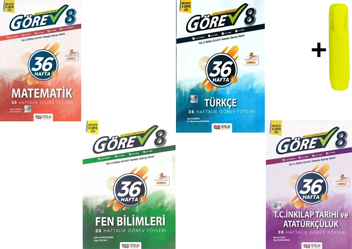 Nitelik 8.Sınıf Görev Matematik Fen Türkçe İnkılap 36 Haftalık Görev Föyleri