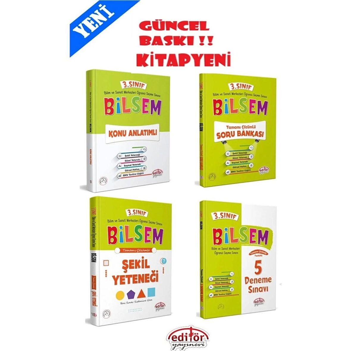 Editör 3. Sınıf Bilsem Hazırlık Kitapları 4 Lü Set Konu Soru Deneme Şekil