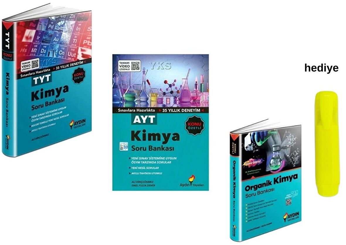 Aydın Yayınları TYT AYt  Kimya Konu Özetli Soru Bankası 3 Kitap