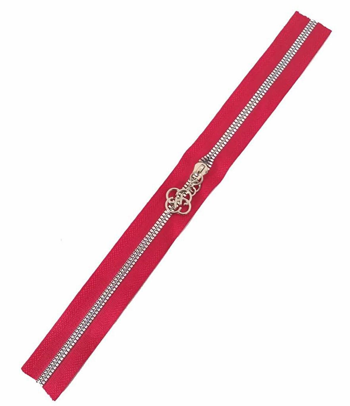 Başlıklı Fermuar 30 cm Gümüş Metal Kırmızı