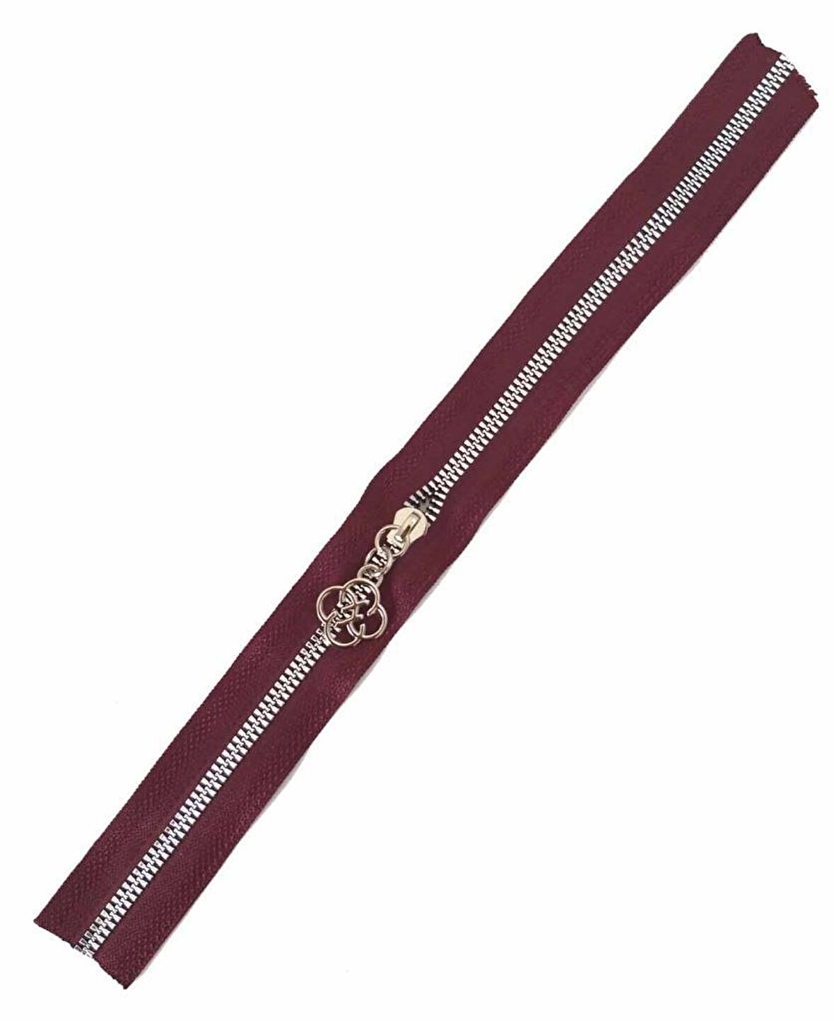 Başlıklı Fermuar 40 cm Gümüş Metal Bordo