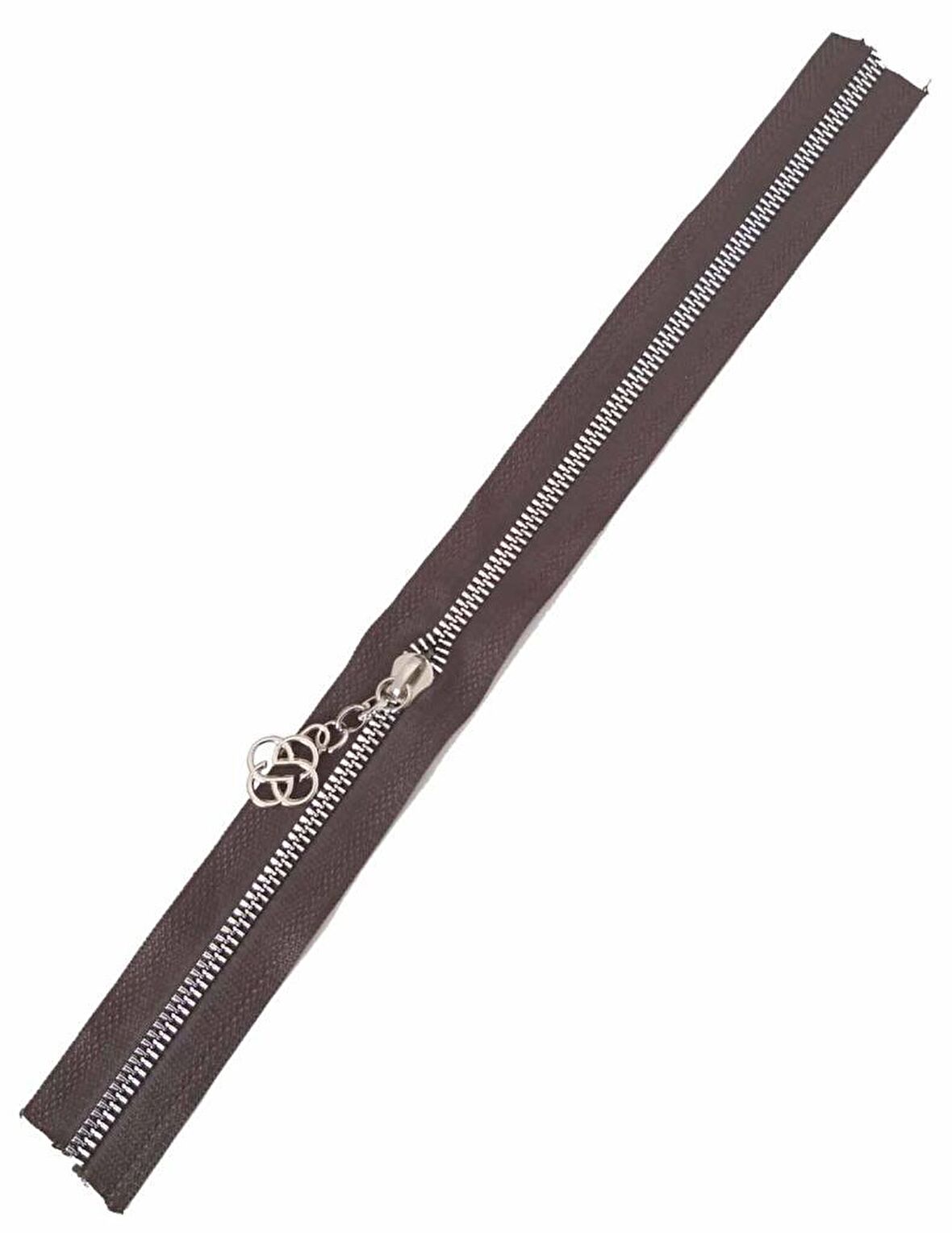 Başlıklı Fermuar 40 cm Gümüş Metal Koyu Kahve