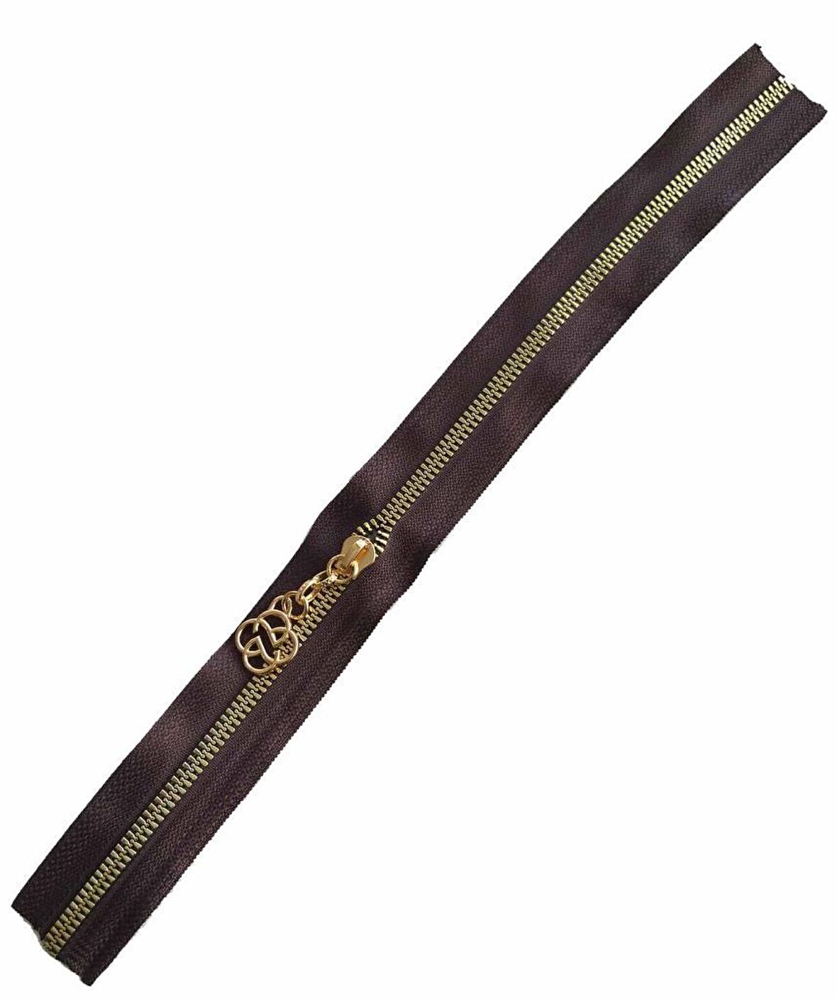 Başlıklı Fermuar 30 cm Light Gold Metal Koyu Kahve