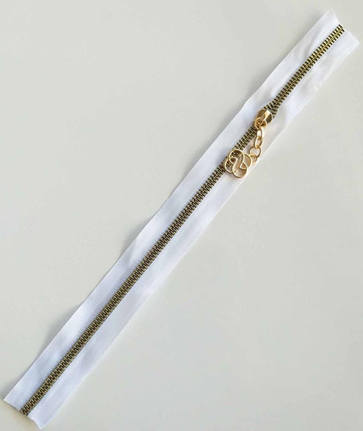 Başlıklı Fermuar 40 cm Light Gold Metal Beyaz