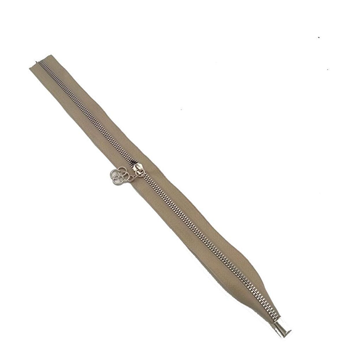 Tek Stoplu 45 Cm Fermuar Gümüş Metal  Bej Renk