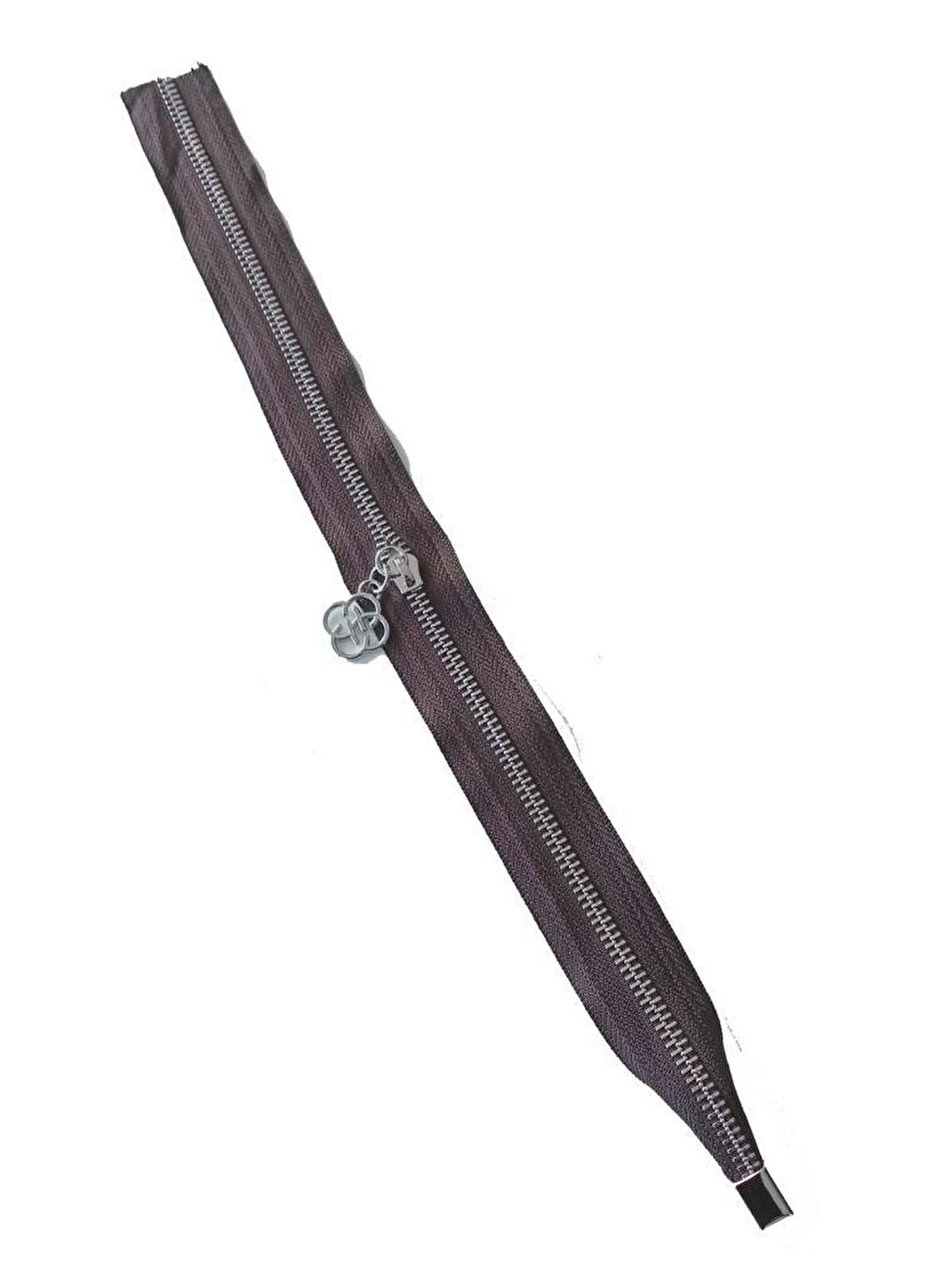 Tek Stoplu 45 Cm Fermuar Gümüş Metal  Kahverengi Renk