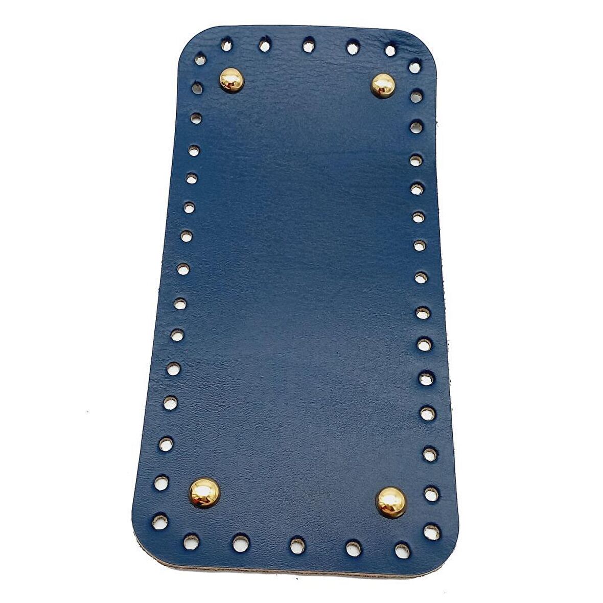 Gerçek Deri Lacivert 25X12 cm Dikdörtgen Light Gold Metalli Çanta Tabanı