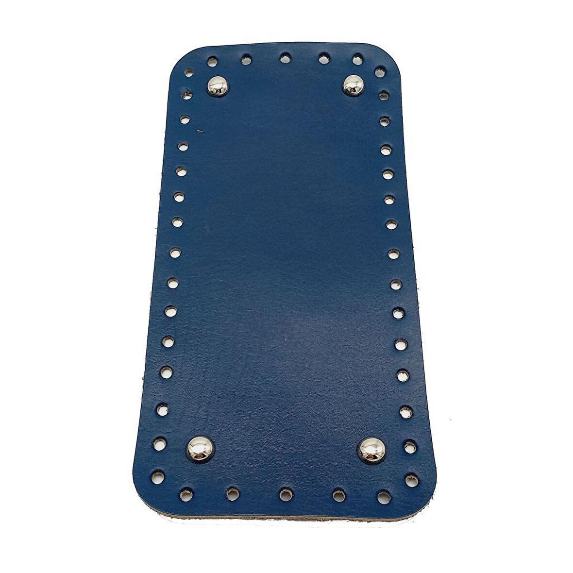 Gerçek Deri Lacivert 25X12 cm Dikdörtgen Gümüş Metalli Çanta Tabanı