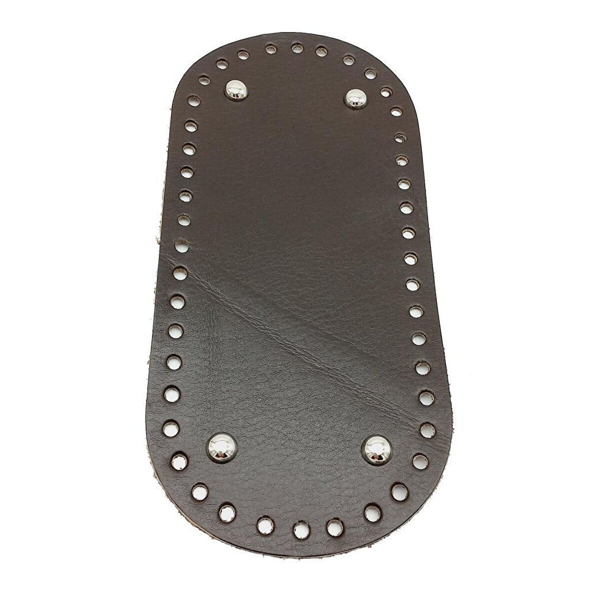 Gerçek Deri Koyu Kahve 25X12 cm Oval Gümüş Metalli Çanta Tabanı