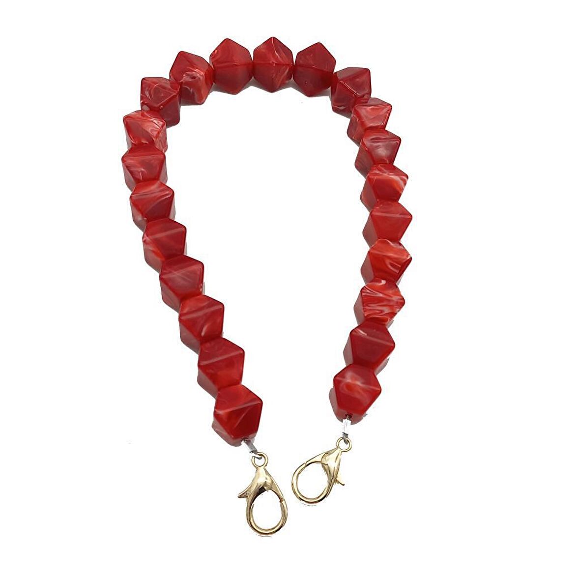 Akrilik Sekizgen Boncuklu Kırmızı Renk 50 Cm Çanta Sapı