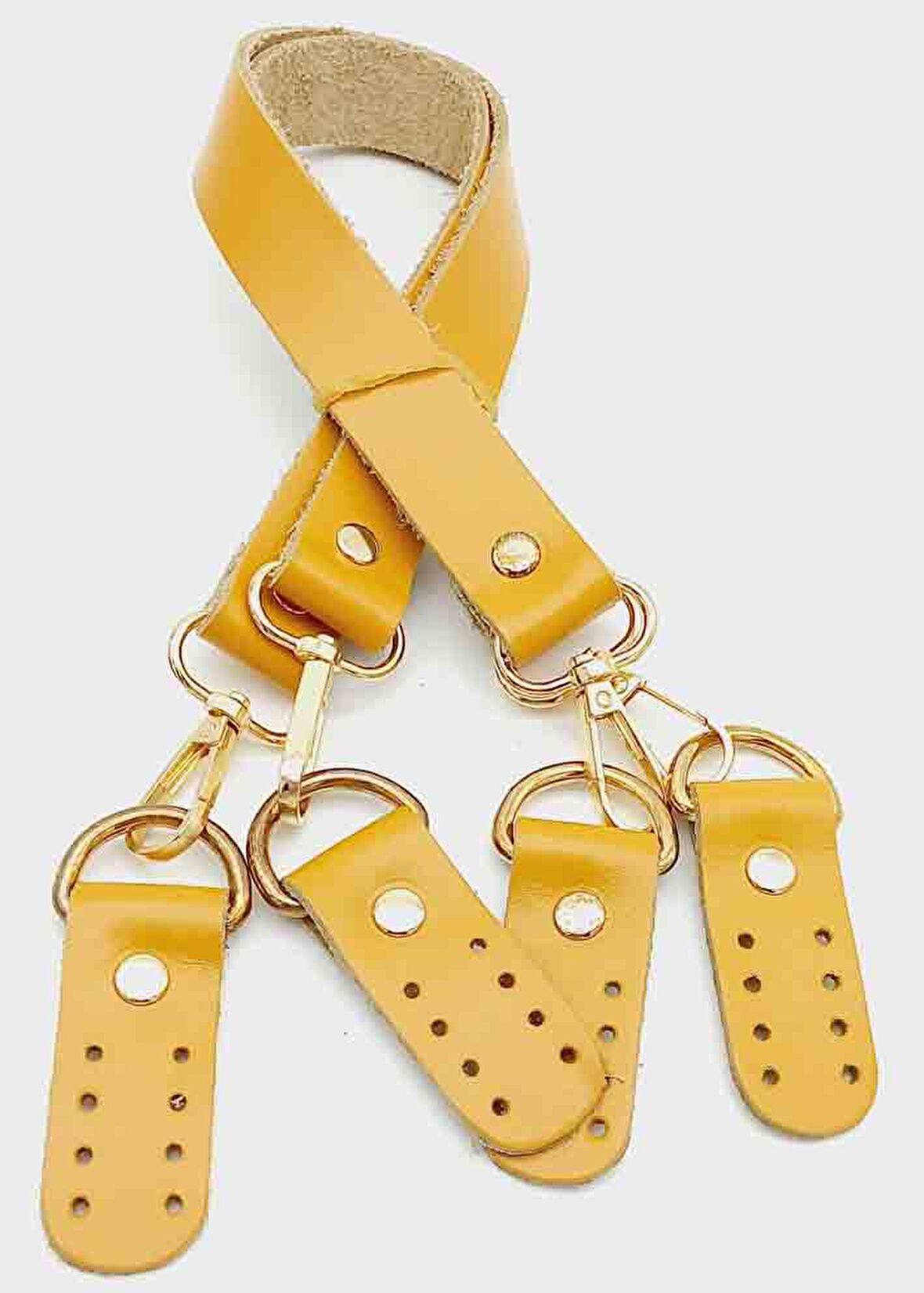 Gerçek Deri 55 Cm Hardal Sarı Renk Çift Sap Misu Model (Light Gold Metal)