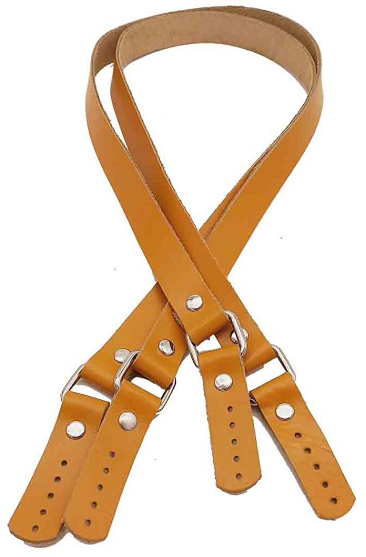 Hardal Sarı Renk Karedört Model Gerçek Deri Çanta Sapı (Gümüş Metal)