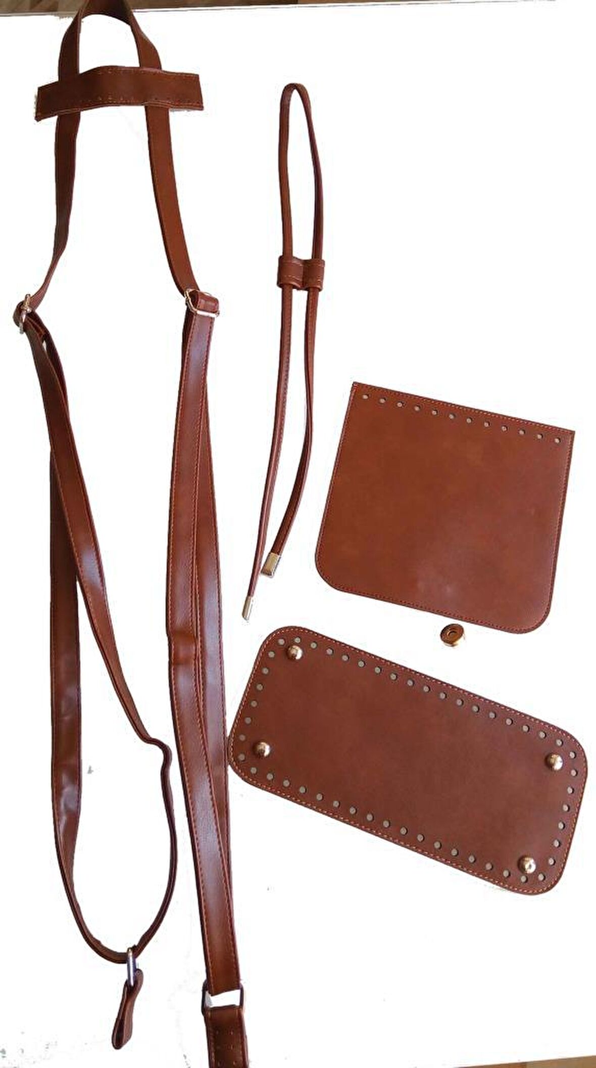 Suni Deri Taba Renk Gümüş Metalli Sırt Çantası Seti