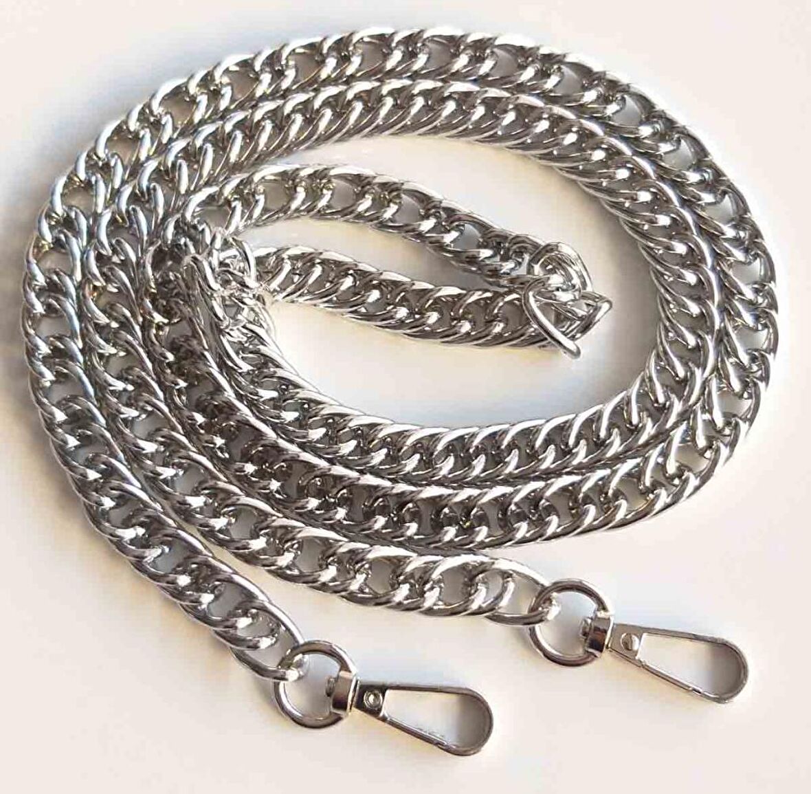 Çift Halkalı Gümüş Zincir Kancalı 1 Metre