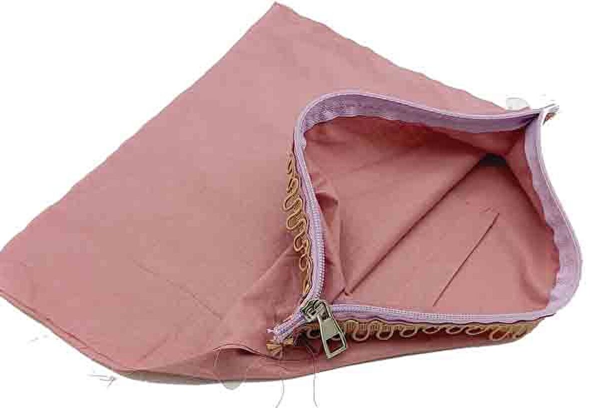 28X28 Cm Dikilmiş Fermuarlı Astar Açık Gül Kurusu