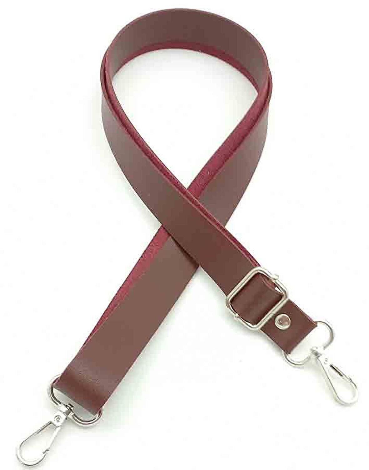 Suni Deri Ayarlı Çanta Sapı 120X2.4 Cm Bordo Gümüş Metal