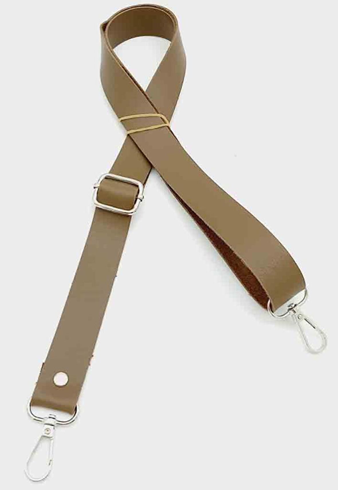 Suni Deri Ayarlı Çanta Sapı 120X2.4 Cm Vizon Gümüş Metal