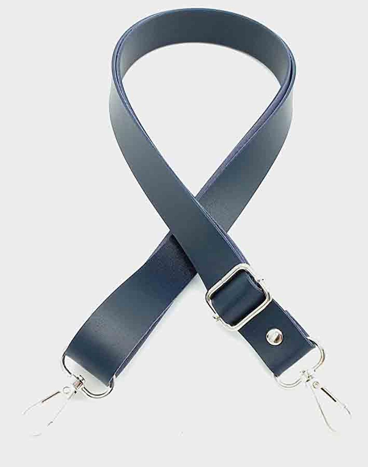 Suni Deri Ayarlı Çanta Sapı 120X2.4 Cm Lacivert Gümüş Metal