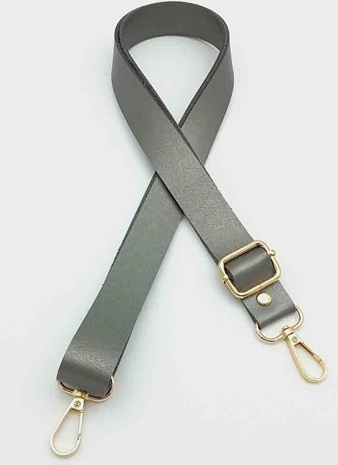 Suni Deri Ayarlı Çanta Sapı 120X2.4 Cm Parlak Gri Light Gold Metal